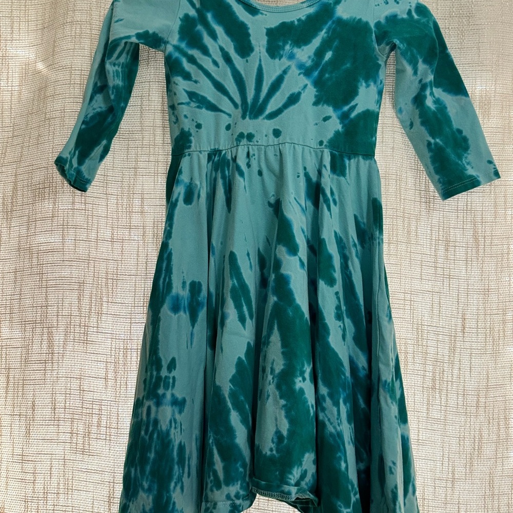 Vibrant Teal Tie-Dye Kids Dress